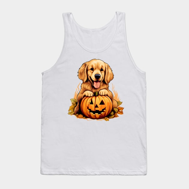 Golden Retriever Dog inside Pumpkin #6 Tank Top by Chromatic Fusion Studio